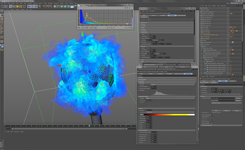 NVIDIA Tesla GPU로 구동되는 Maxon의 Cinema 4D와 Jawset의 Turbulence FD로 실시간 Fluid 시뮬레이션을 실행하는 장면